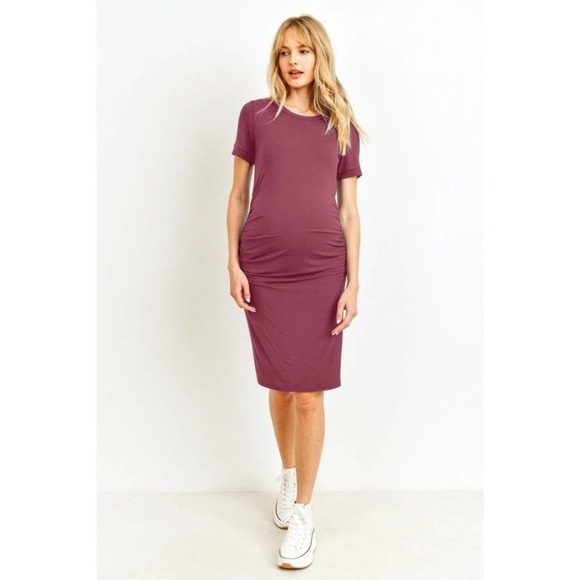 NWT Hello Miz Heavy Modal Basic Mini Maternity Dress Berry Pink S-XL - Picture 1 of 5